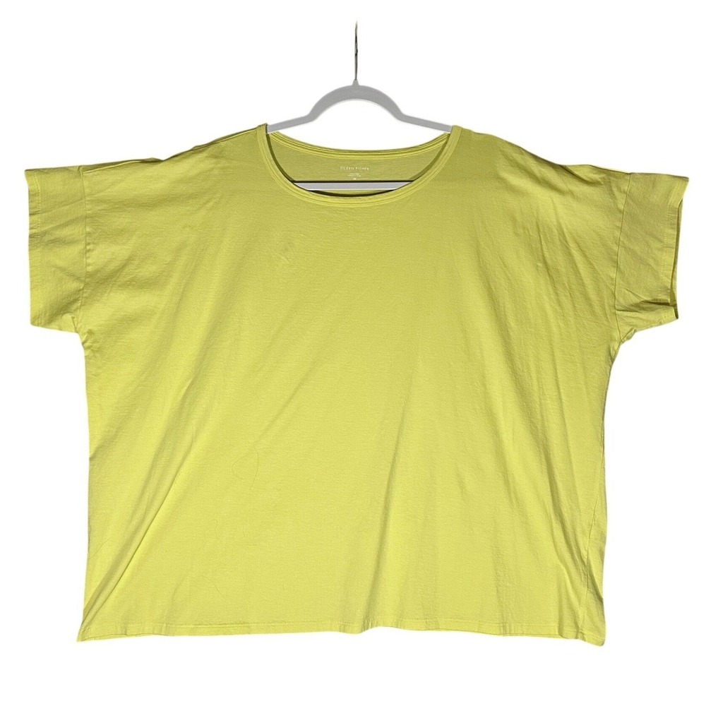 Eileen Fisher Jewel Neck Boxy Tee Sz 3X Yellow 100% Organic Cotton‎ Relaxed Peru